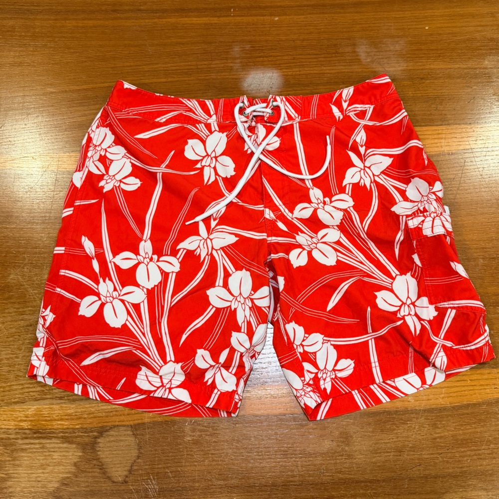 J. Crew Flex Swimwear Red Floral Mens swim Shorts